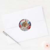 Sticker Rond Souris Santa Field avec Cocoa chaud Aquarelle Art  (Enveloppe)