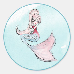 Sticker Rond Sous la fête d'anniversaire de la sirène de mer