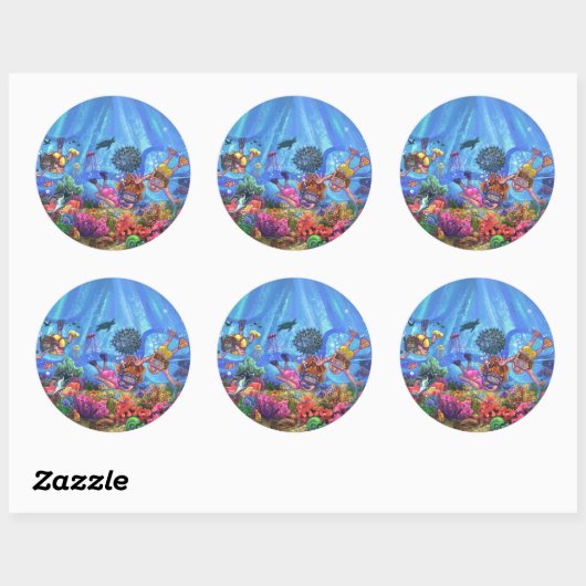 Sticker Rond Sous la mer (Feuille)
