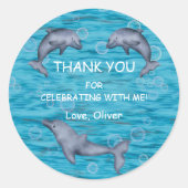 Sticker Rond Sous la mer avec dauphins Anniversaire Classic (Devant)