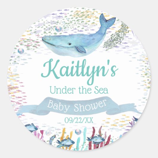 Sticker Rond Sous la mer | Baby shower à thème océanique (Devant)