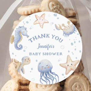 Sticker Rond Sous La Mer ! Baby shower garçon bleu mou