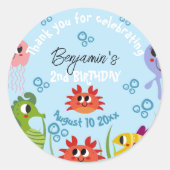 Sticker Rond Sous la mer Créatures Whimsical Anniversaire (Devant)