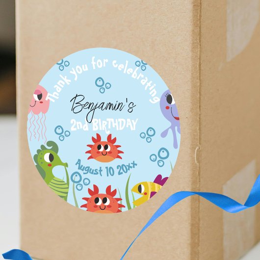 Sticker Rond Sous la mer Créatures Whimsical Anniversaire