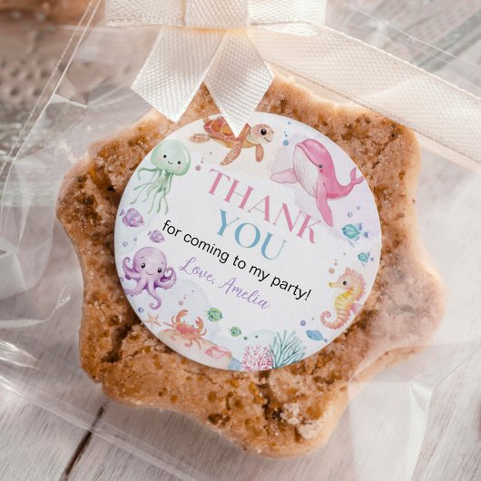 Sticker Rond Sous la mer Cute Ocean Animals Anniversaire