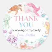 Sticker Rond Sous la mer Cute Ocean Animals Anniversaire (Devant)