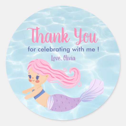 Sticker Rond Sous la mer Filles Sirène Anniversaire Merci (Devant)