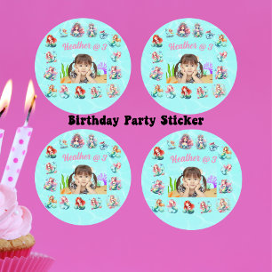 Sticker Rond Sous la mer Magique Sirènes Fille Anniversaire