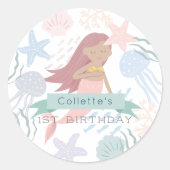 Sticker Rond Sous la mer Peau foncée Sirène Anniversaire (Devant)