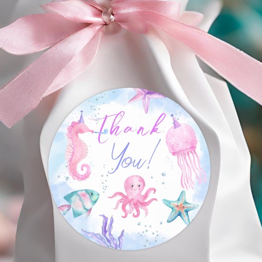 Sticker Rond Sous La Mer ! Pink Ocean Girl Anniversaire