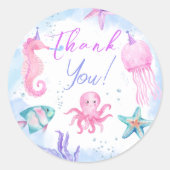 Sticker Rond Sous La Mer ! Pink Ocean Girl Anniversaire (Devant)