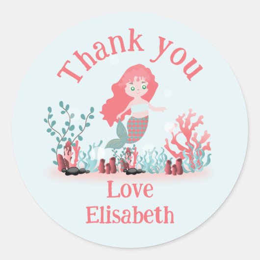 Sticker Rond Sous la mer Princesse Mermaid Anniversaire (Devant)