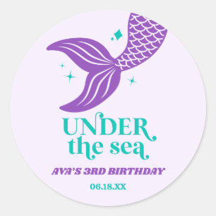 Sticker Rond Sous la voile de sirène de mer fête d'anniversaire