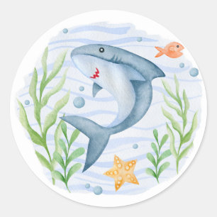 Sticker Rond Sous l'Autocollant Baby shower de requin marin