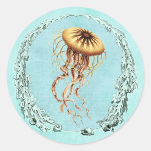Sticker Rond Sous l'autocollant de méduses de mer