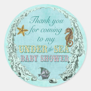Sticker Rond Sous l'autocollant de Merci de baby shower de mer