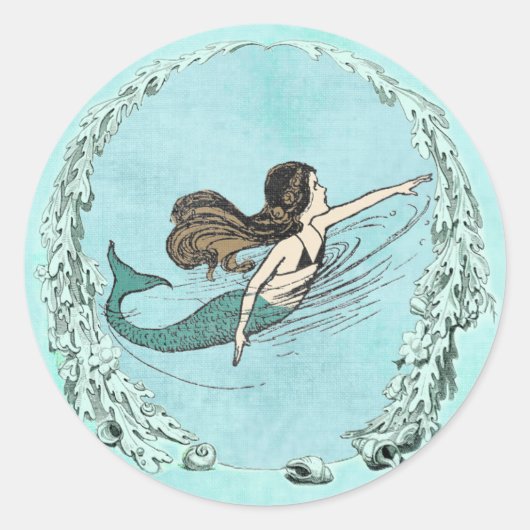 Sticker Rond Sous l'Autocollant de natation de sirène de mer (Devant)