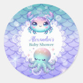 Sticker Rond Sous le Baby shower d'aquarelle de mer (Devant)