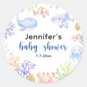 Sticker Rond Sous Le Baby shower De La Mer Animaux (Devant)