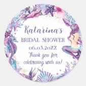 Sticker Rond Sous le Baby shower de sirène de mer violet Turquo (Devant)
