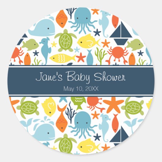 Sticker Rond Sous le Baby shower marin (Devant)