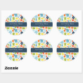Sticker Rond Sous le Baby shower marin (Feuille)