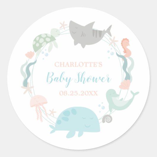 Sticker Rond Sous Le Baby shower Marin (Devant)