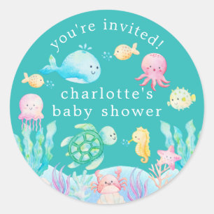 Sticker Rond Sous le Baby shower Sea Adventure