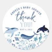 Sticker Rond Sous le Merci du Baby shower Sea Boy (Devant)