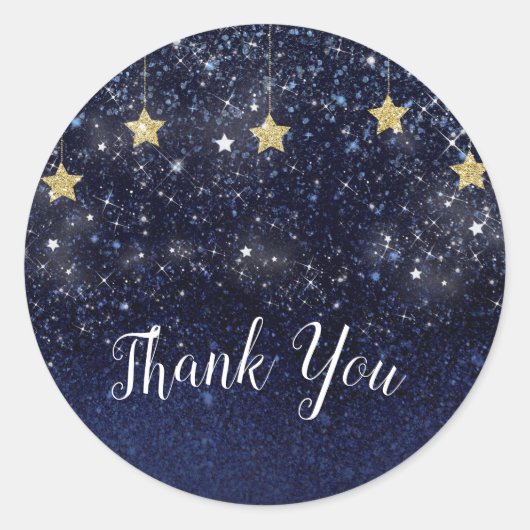 Sticker Rond Sous Les Étoiles Starry Night Gold Blue Party Favo (Devant)