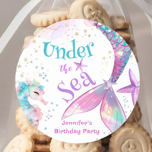 Sticker Rond Sous les sirènes de mer Anniversaire rose violet