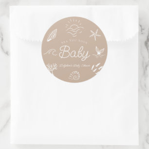 Sticker Rond Sous l'océan Vous Bientôt Fête de Naissance Bébé B
