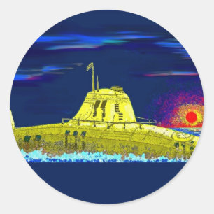 Sticker Rond Sous-marin jaune