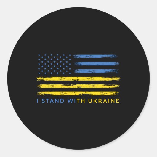 Sticker Rond Soutenez Le Drapeau Ukrainien Américain I Avec L'U (Devant)