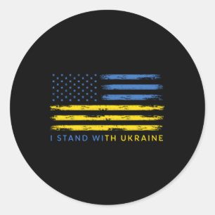 Sticker Rond Soutenez Le Drapeau Ukrainien Américain I Avec L'U