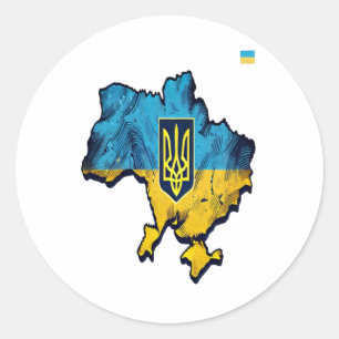 Sticker Rond Soutenez L'Ukraine - Carte De L'Ukraine Libre Avec
