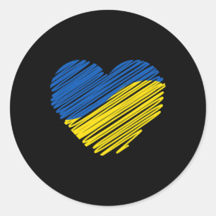 Sticker Rond Soutenez l'Ukraine Cœur Drapeau ukrainien