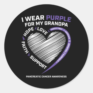 Sticker Rond Soutien Je Porte Violet Grand-Père Cancer Pancréat