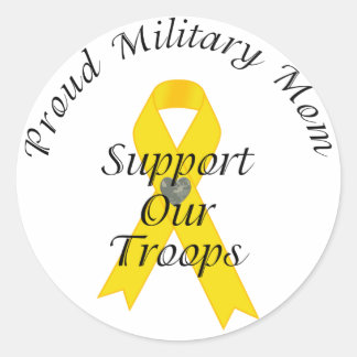 Sticker Rond Soutien Nos Troupes Mère Militaire 2 (Ruban Jaune)