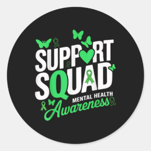 Sticker Rond Soutien Papillon vert Ruban vert Santé mentale