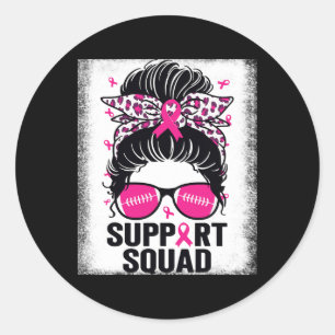 Sticker Rond Soutien Squad Messy Bun Pink Breast Cancer