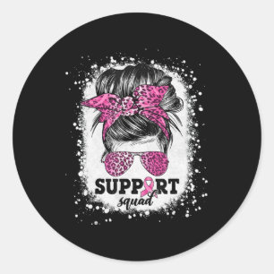 Sticker Rond Soutien Squad Messy Bun Pink Ribbon Cancer du sein