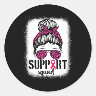 Sticker Rond Soutien Squad Messy Bun Pink Warrior Cancer du sei
