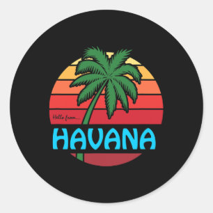 Sticker Rond Souvenir de croisière sur la plage aux palmiers ré