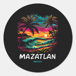 Sticker Rond Souvenir de vacances Palmier Mazatlán