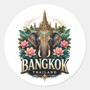 Sticker Rond Souvenir de voyage éléphant Thaïlande Bangkok