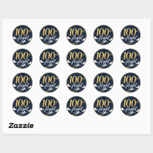 Sticker Rond souvenir de voyage en avion d'or 100e vol