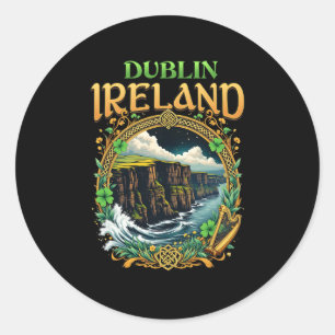 Sticker Rond Souvenir d'Irlande Dublin Falaises de la mer Vacan