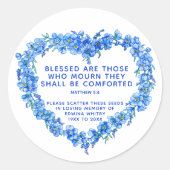 Sticker Rond Souvenir funéraire cadeau bleu couronne semence (Devant)