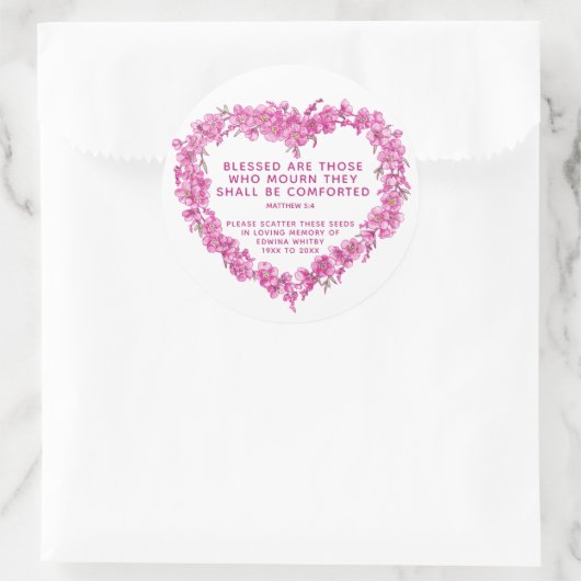 Sticker Rond Souvenir funéraire cadeau rose wreath semence (Sac)